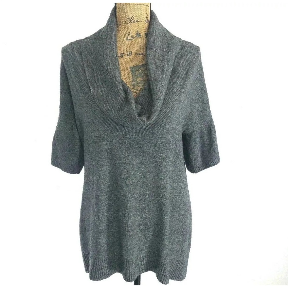 BCBG Max Azria Sweater Small Oversize Charcoal Gray Lambs Wool Cowl Tunic